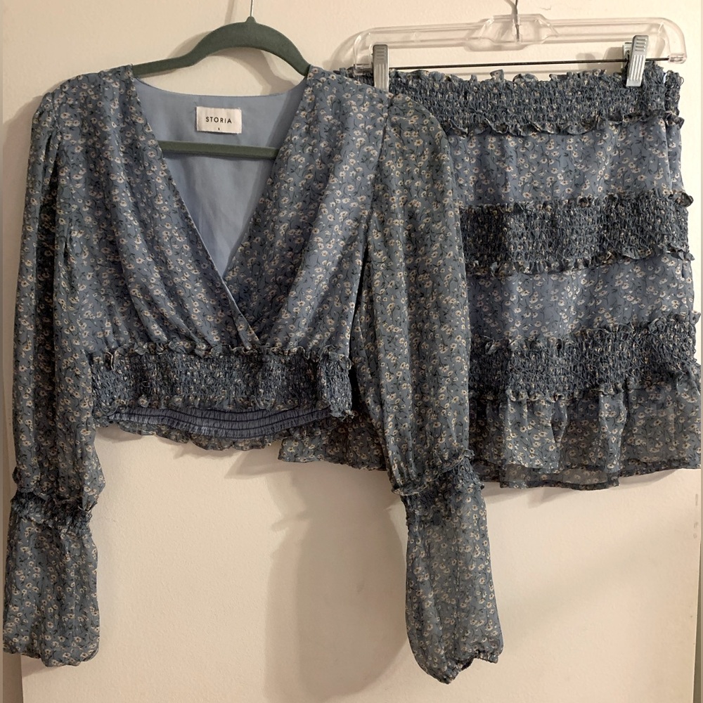Storia Blue Floral Boho Skirt Set